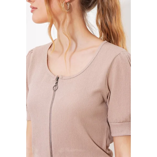 Bisküvi Fermuarlı Örme Bluz 4316