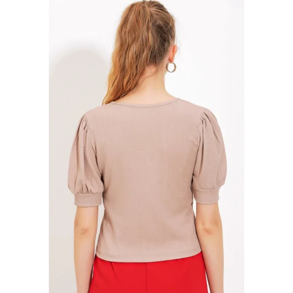 Bisküvi Fermuarlı Örme Bluz 4316