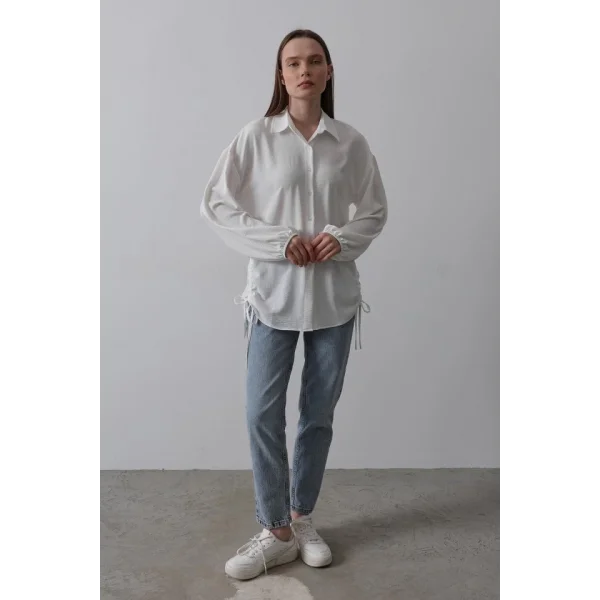 Biye Detaylı Ayrobin Gömlek - Beyaz