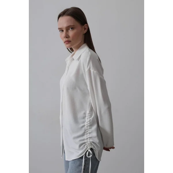 Biye Detaylı Ayrobin Gömlek - Beyaz