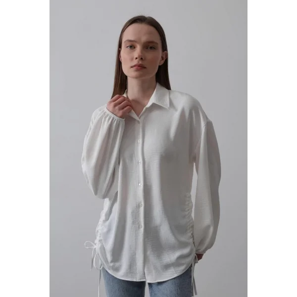 Biye Detaylı Ayrobin Gömlek - Beyaz