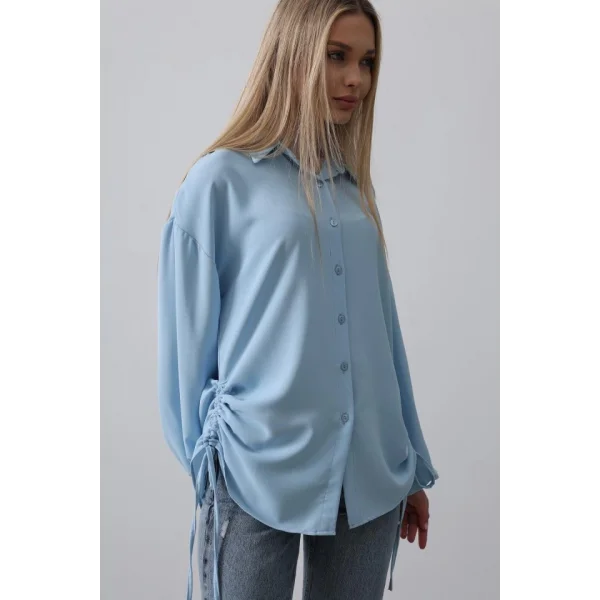 Biye Detaylı Ayrobin Gömlek - Mavi