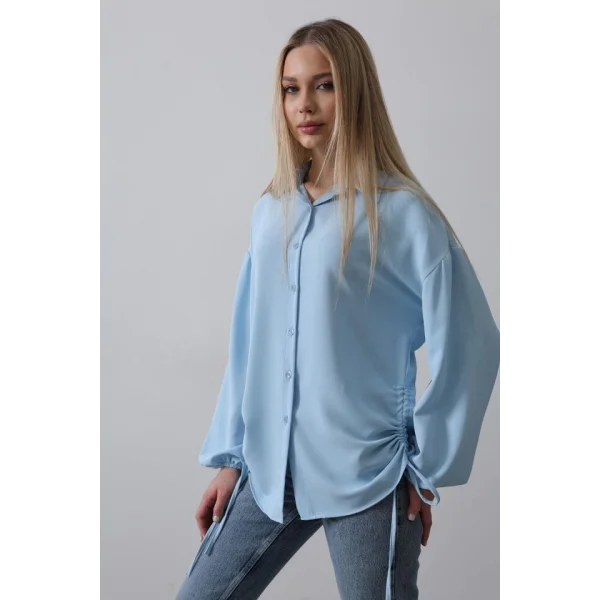 Biye Detaylı Ayrobin Gömlek - Mavi