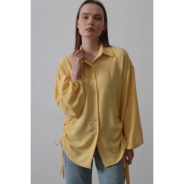 Biye Detaylı Ayrobin Gömlek - Sarı