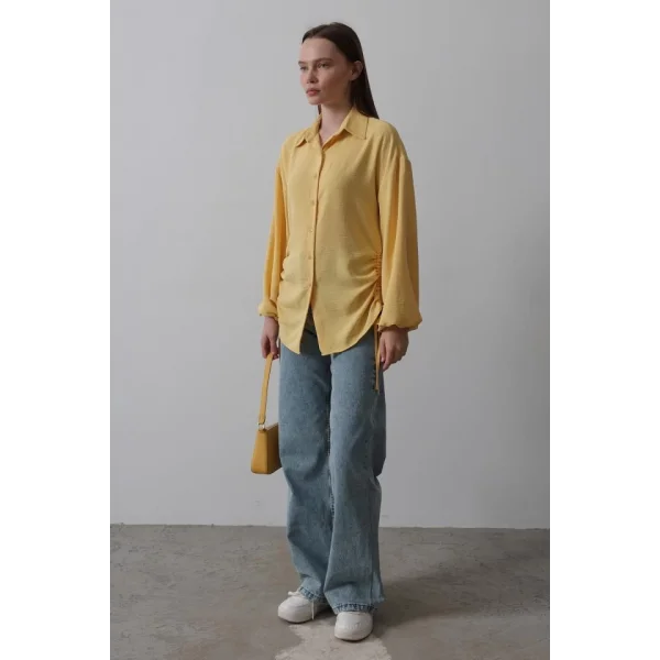Biye Detaylı Ayrobin Gömlek - Sarı