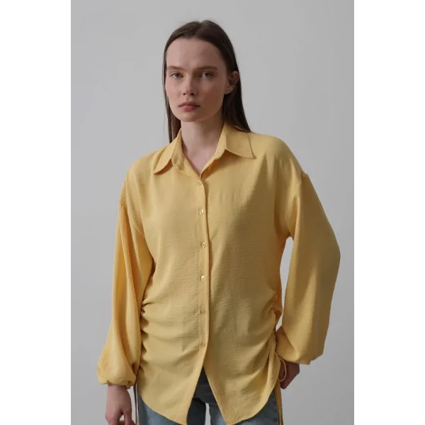 Biye Detaylı Ayrobin Gömlek - Sarı