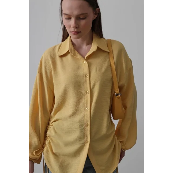 Biye Detaylı Ayrobin Gömlek - Sarı