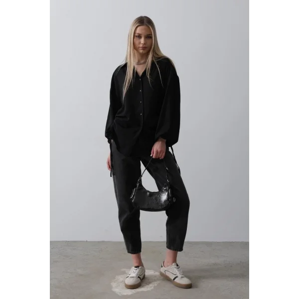 Biye Detaylı Ayrobin Gömlek - Siyah