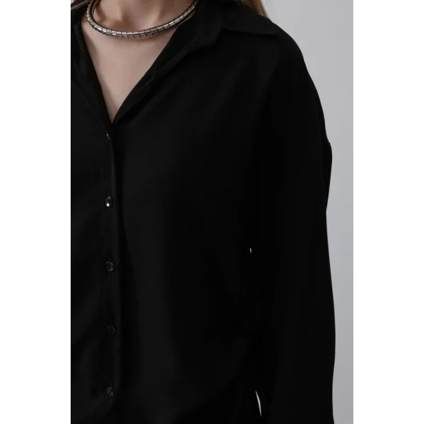 Biye Detaylı Ayrobin Gömlek - Siyah