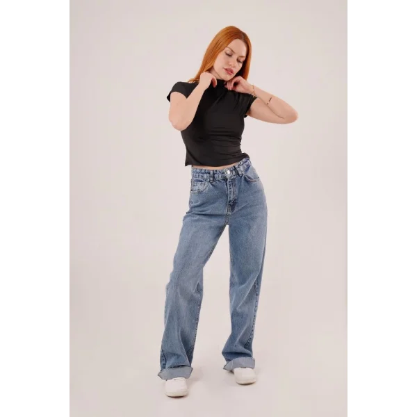 Boğazlı Parlak Kumaş Siyah Crop