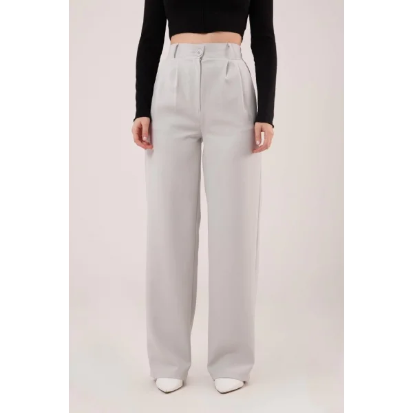 Bol Paça Piliseli Gri Pantolon