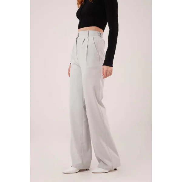 Bol Paça Piliseli Gri Pantolon