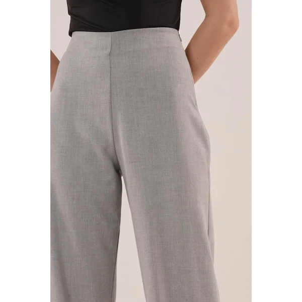Bol Paça Yandan Fermuarlı Gri Kumaş Pantolon