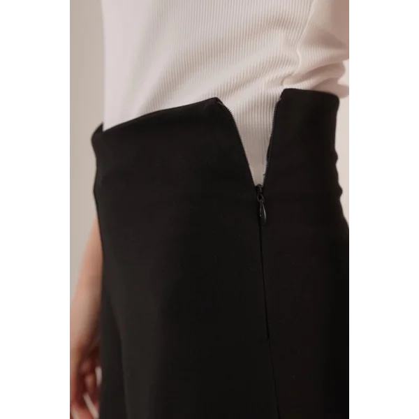 Bol Paça Yandan Fermuarlı iyah Kumaş Pantolon