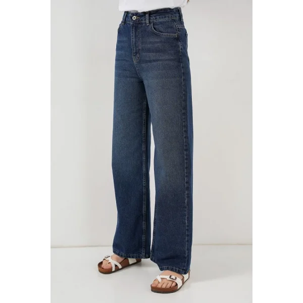 Bol Paça Yüksek Bel Palazzo Kot Pantolon 6656  B.Lacivert