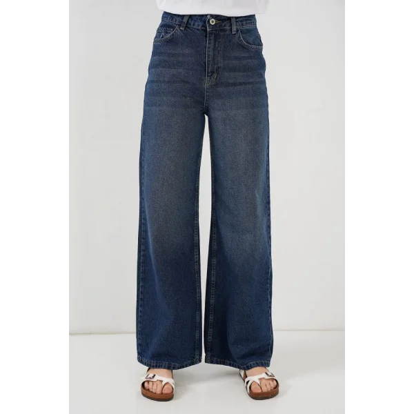 Bol Paça Yüksek Bel Palazzo Kot Pantolon 6656  B.Lacivert