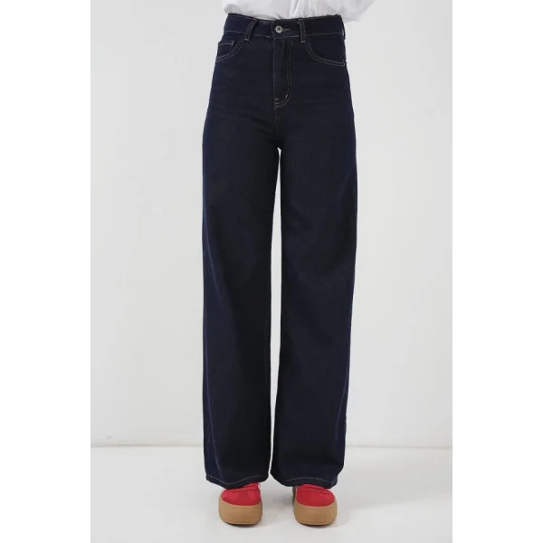 Bol Paça Yüksek Bel Palazzo Kot Pantolon 6656  K. Lacivert