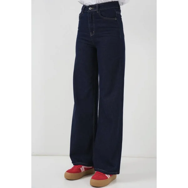 Bol Paça Yüksek Bel Palazzo Kot Pantolon 6656  K. Lacivert