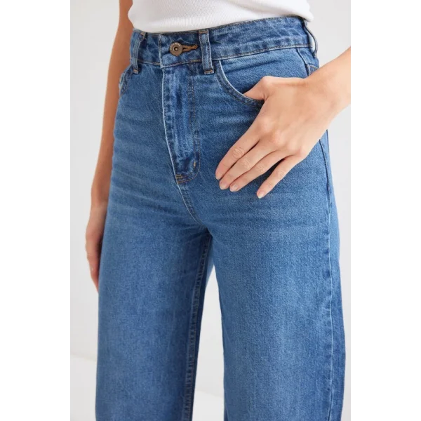 Bol Paça Yüksek Bel Palazzo Kot Pantolon 6656  Lacivert