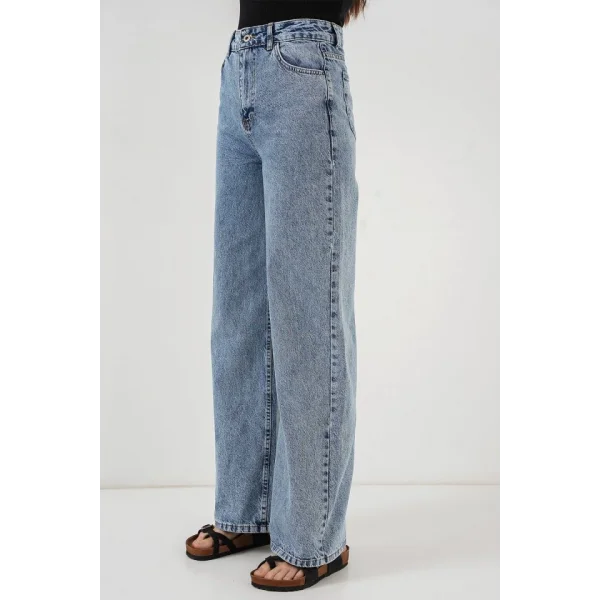 Bol Paça Yüksek Bel Palazzo Kot Pantolon 6656  Mavi