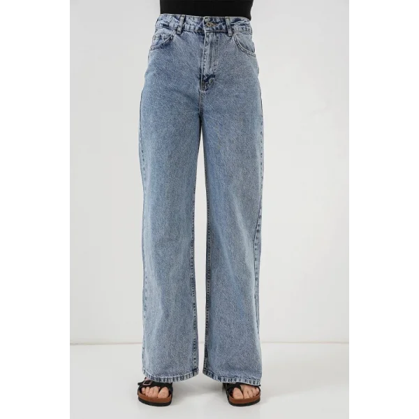 Bol Paça Yüksek Bel Palazzo Kot Pantolon 6656  Mavi