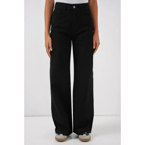 Bol Paça Yüksek Bel Palazzo Kot Pantolon 6656  Siyah