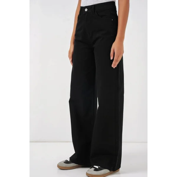 Bol Paça Yüksek Bel Palazzo Kot Pantolon 6656  Siyah