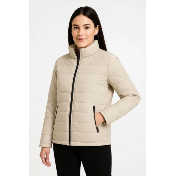 Bomber Mont Ceket – Su İtici Kumaş, Kapitone Astarlı, Fermuarlı, Kışlık - Bej