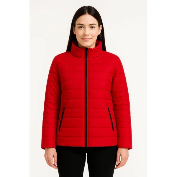 Bomber Mont Ceket – Su İtici Kumaş, Kapitone Astarlı, Fermuarlı, Kışlık - Kırmızı