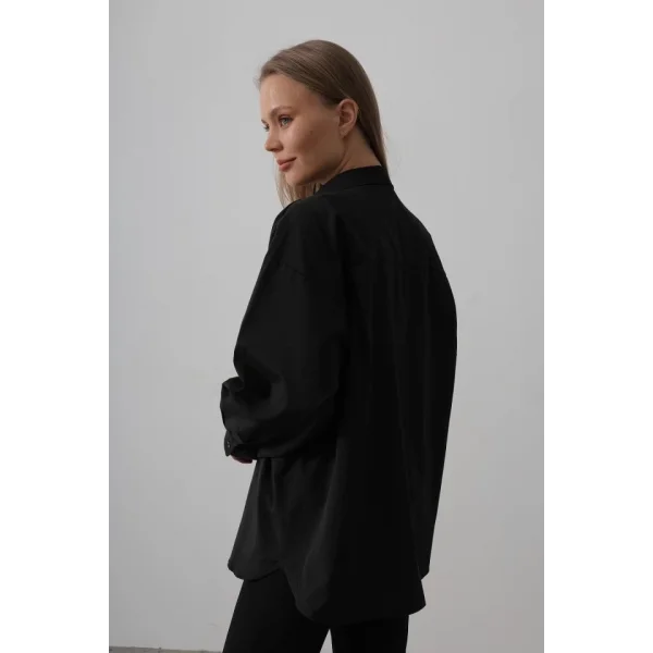 Boncuk Nakış Detaylı Uzun Gömlek - Siyah