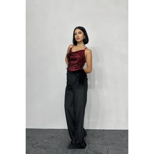 Bordo Askılı Degaje Bluz