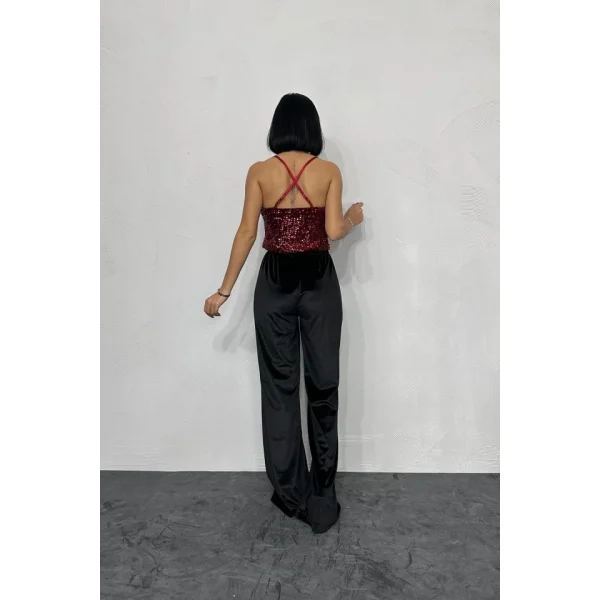 Bordo Askılı Degaje Bluz