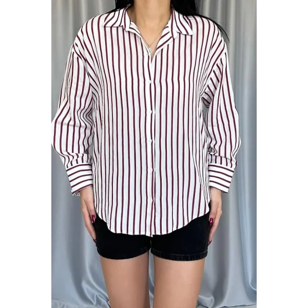 Bordo Çizgili Gömlek