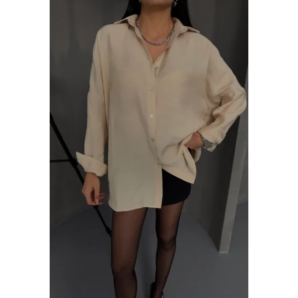 BOYFRİEND GÖMLEK MODAL KUMAŞ OVERSİZE - Bej