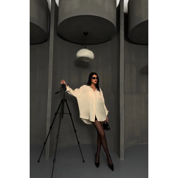 BOYFRİEND GÖMLEK MODAL KUMAŞ OVERSİZE - Bej