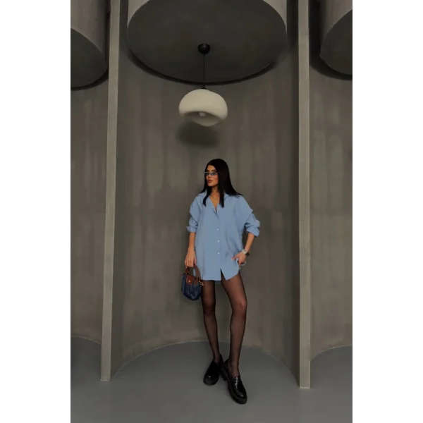 BOYFRİEND GÖMLEK MODAL KUMAŞ OVERSİZE - Mavi