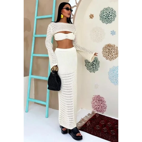 Büstiyer Ve Bolerolu Ajur Üçlü Takım 10087