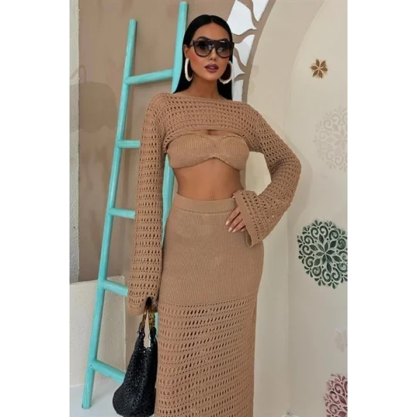 Büstiyer Ve Bolerolu Ajur Üçlü Takım 10087