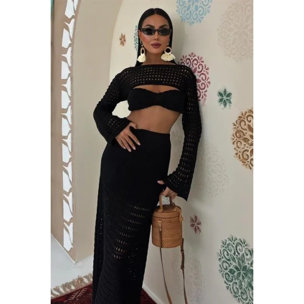 Büstiyer Ve Bolerolu Ajur Üçlü Takım 10087