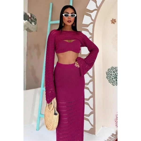 Büstiyer Ve Bolerolu Ajur Üçlü Takım 10087