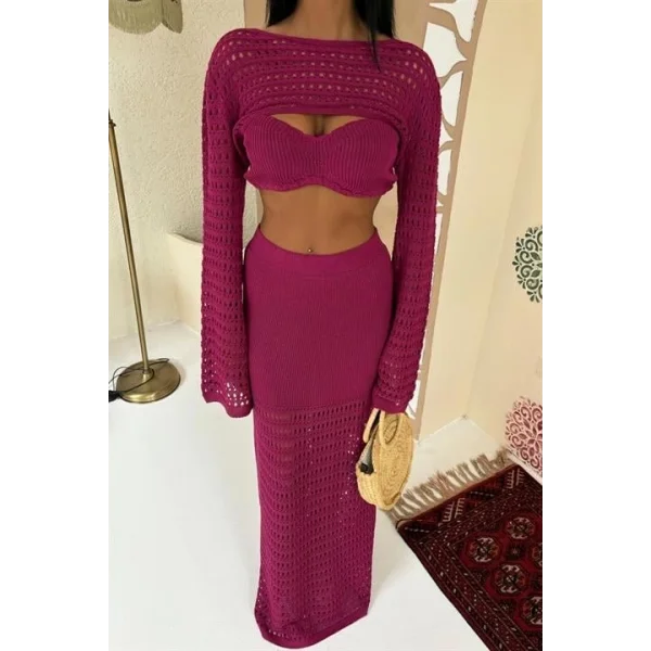 Büstiyer Ve Bolerolu Ajur Üçlü Takım 10087