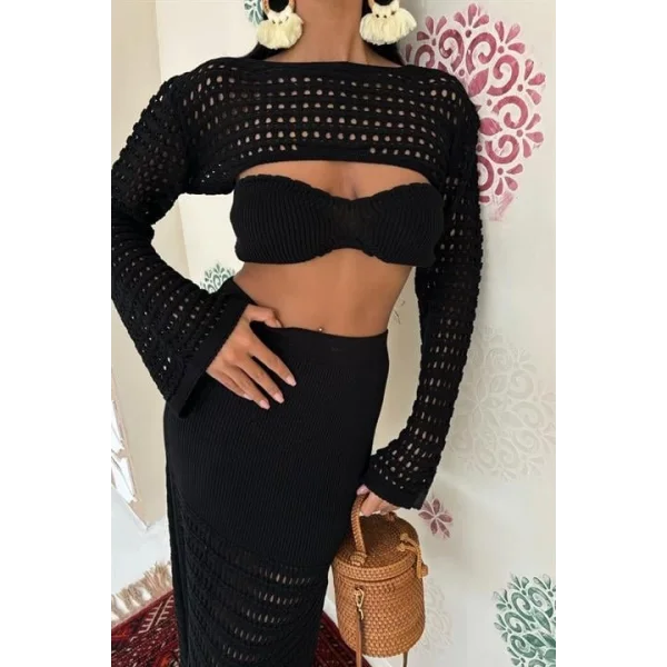 Büstiyer Ve Bolerolu Ajur Üçlü Takım 10087