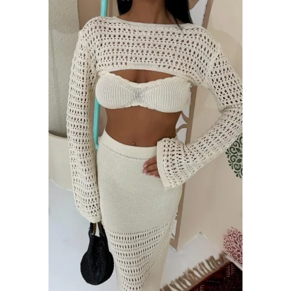 Büstiyer Ve Bolerolu Ajur Üçlü Takım 10087