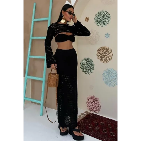 Büstiyer Ve Bolerolu Ajur Üçlü Takım 10087