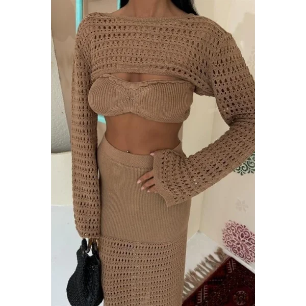 Büstiyer Ve Bolerolu Ajur Üçlü Takım 10087