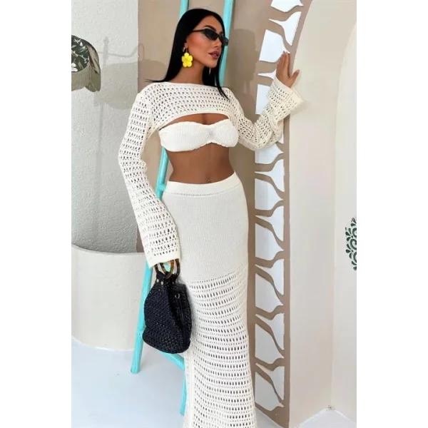 Büstiyer Ve Bolerolu Ajur Üçlü Takım 10087