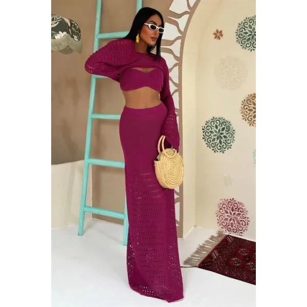 Büstiyer Ve Bolerolu Ajur Üçlü Takım 10087