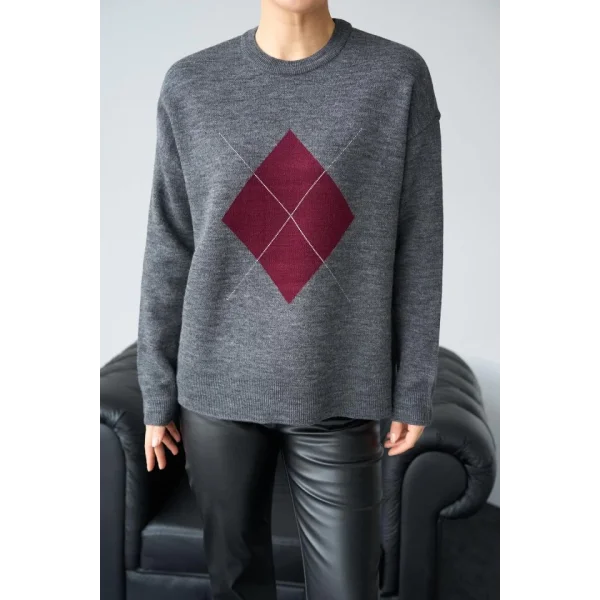 Büyük Baklava Kazak  AntrasitBordo