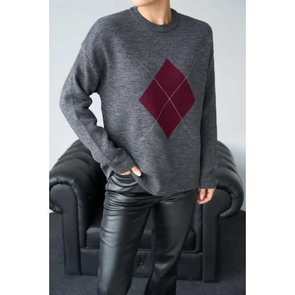 Büyük Baklava Kazak  AntrasitBordo