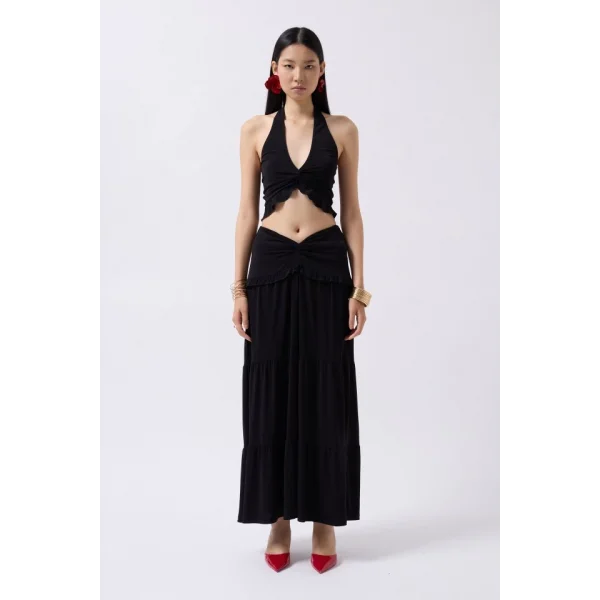 Büzgü Detay Asimetrik Bel Etek